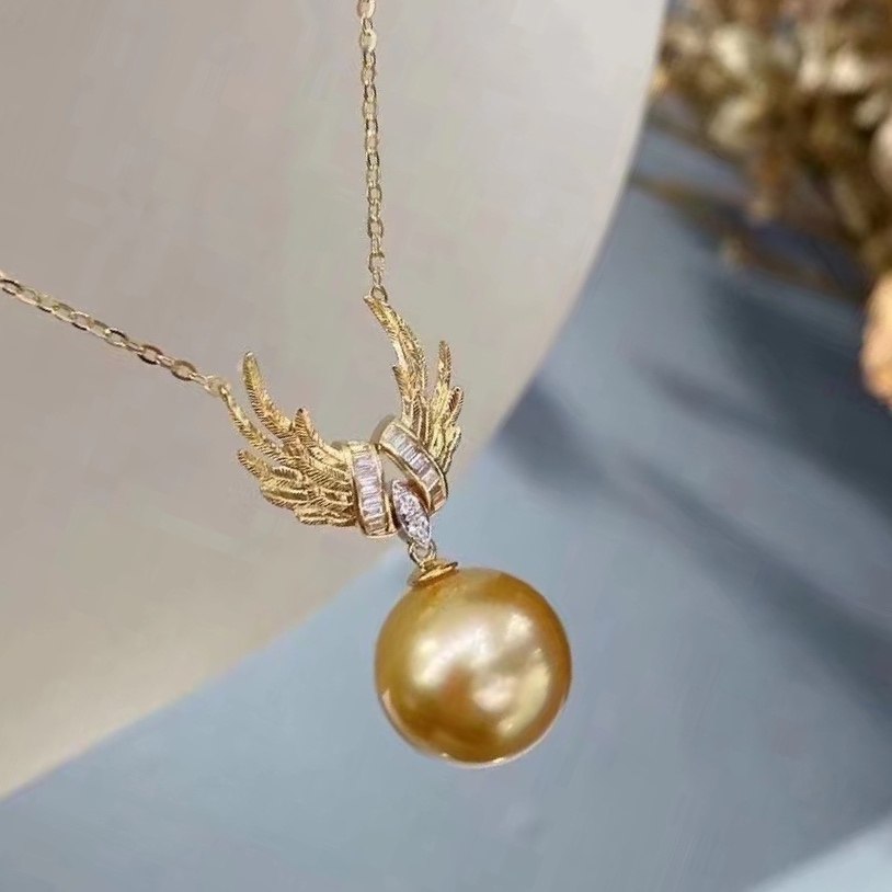 diy珍珠配件 s925纯银天使的翅膀设计感吊坠项链锁骨链半成品空托