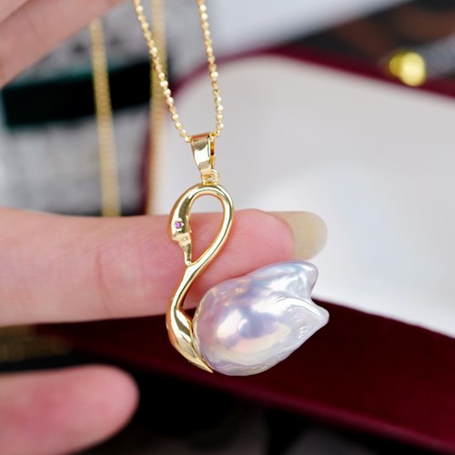 DIY配件 18K包金铜厚镀金天鹅款巴洛克珍珠吊坠半成品 金色银色