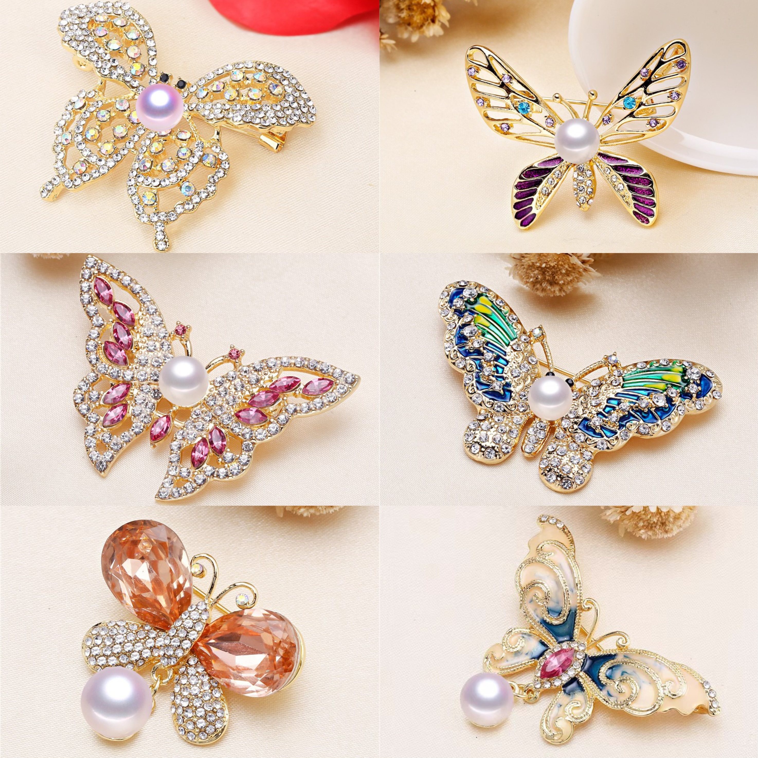 DIY珍珠配件 合金厚镀金蝴蝶款别针胸针胸花半成品 集合链接12