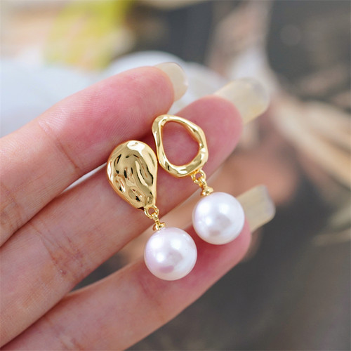 DIY配件 铜镀金K金工艺不对称设计巴洛克S925银针耳钉半成品 金色