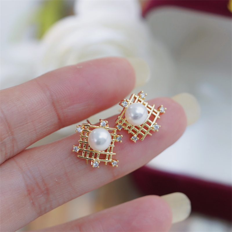 珍珠配件不规则网格耳钉耳饰