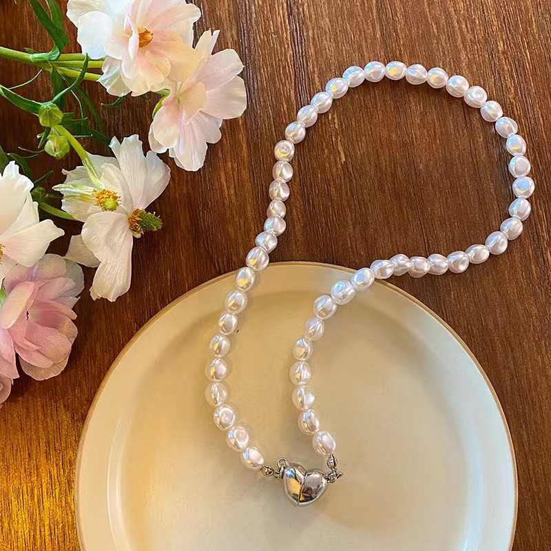 diy配件 s925纯银爱心吸铁石扣珍珠项链手链扣子手工收尾连接银扣