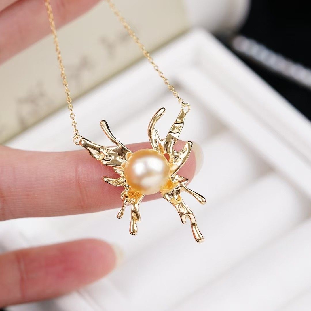 DIY珍珠配件 铜镀金液态蝴蝶吊坠套链戒指套装半成品 金色银色