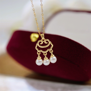 DIY配件 6mm 18K包金铜厚镀金平安如意长命锁多珠吊坠半成品金色5