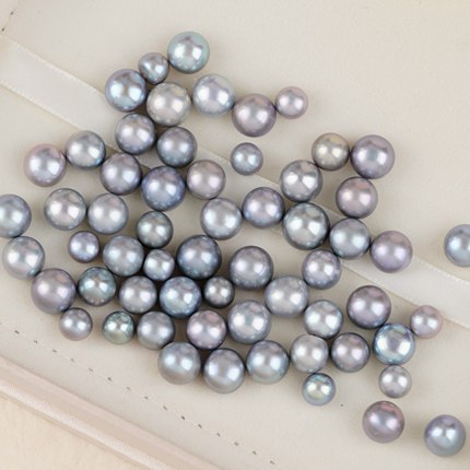 7-10mm淡水无核馒头珠扁圆形面包珠辐照真多麻灰珍珠 诸暨山下湖