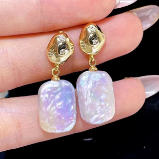 DIY配件 金色银色 铜镀金K金工艺S925银针巴洛克珍珠耳钉半成品