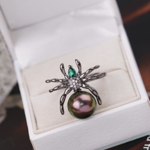 DIY珍珠配件 18K包金铜厚镀金暗黑系列蜘蛛款个性时尚戒指半成品