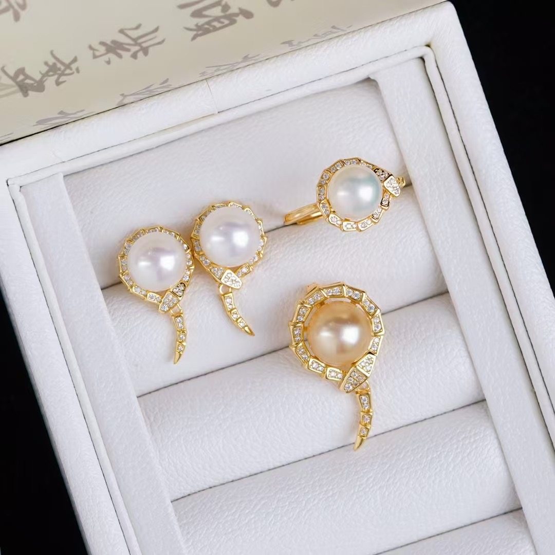 DIY珍珠配件 灵蛇 铜镀金K金工艺可打开吊坠扣耳钉戒指套装半成品