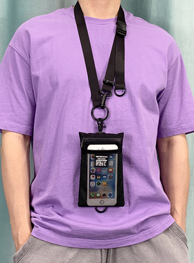 轻量挂脖手机包日系街潮男女便携黑色尼龙布护照小挂包拉链胸包袋