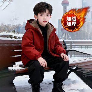 男童派克服加绒棉衣2025新款棉服秋冬外套加棉加厚冬季冲锋衣棉袄
