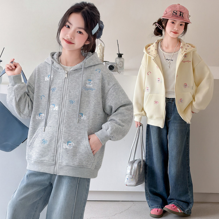 女童连帽外套儿童春秋2026新款洋气时髦中大童开衫棒球服春装