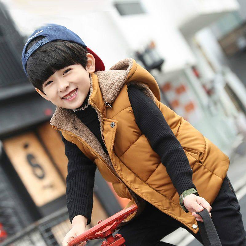 男童棉马甲秋冬季2025新款加绒加棉加厚中大童男孩背心连帽外套潮