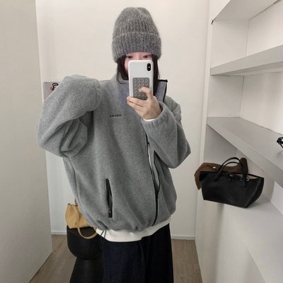 羊羔绒宽松立领长袖卫衣外套女厚