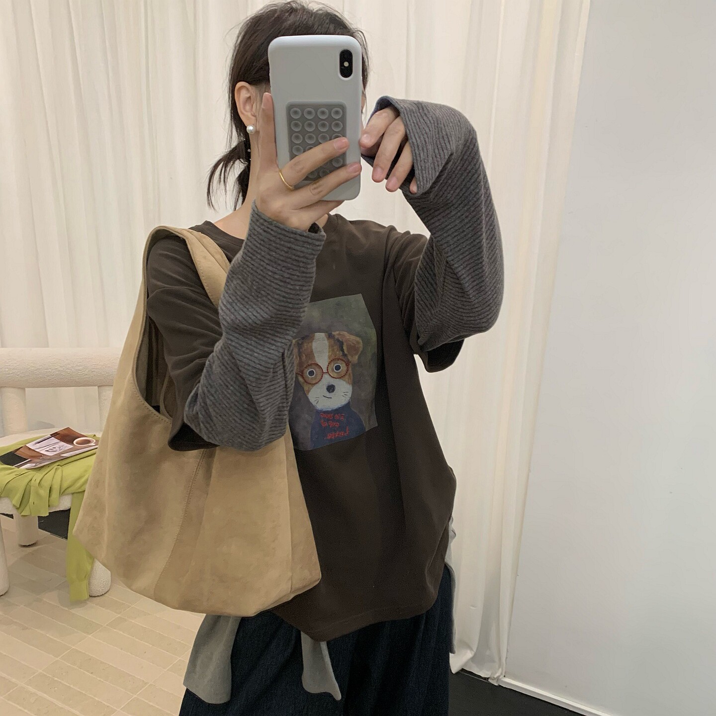 韩国假两件长袖T恤女士加厚条纹