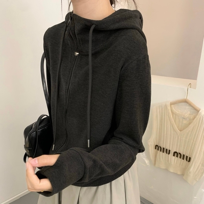 深灰色连帽卫衣外套女2025秋冬季