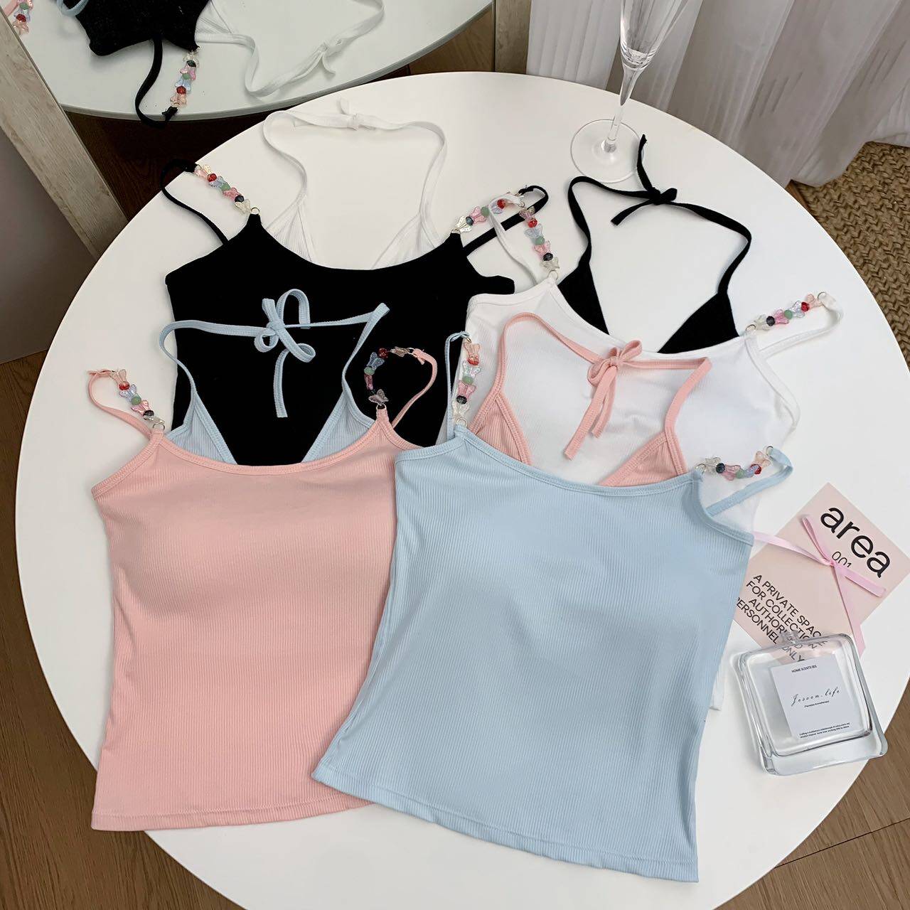 纯欲风性感辣妹假两件挂脖吊带背心女带胸垫内搭修身显瘦打底上衣