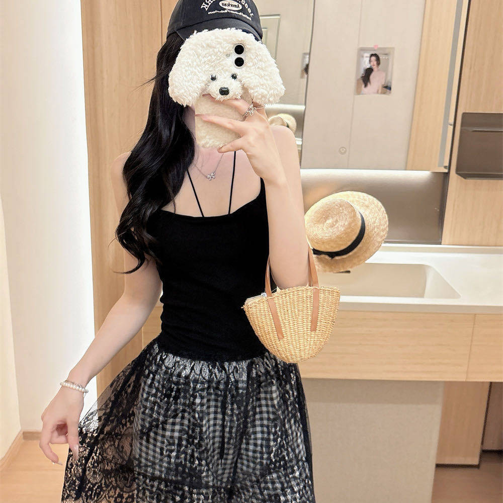 纯欲风性感蕾丝叠穿吊带长裙背心女带胸垫内搭修身显瘦辣妹上衣夏