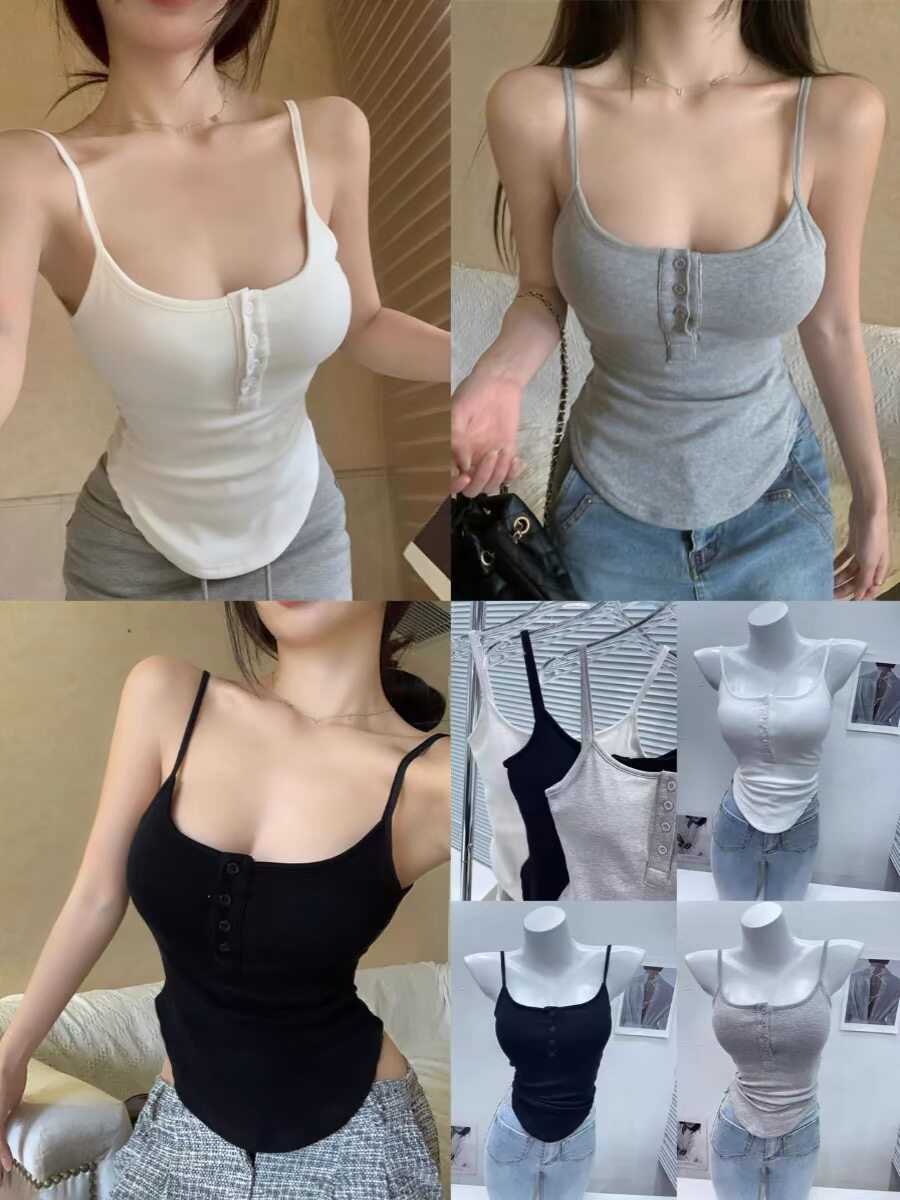 弧形下摆设计感夏季吊带背心辣妹