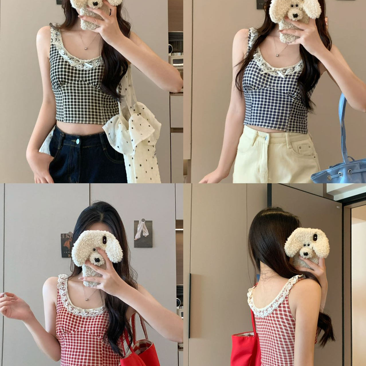 纯欲风性感辣妹格子吊带背心女带胸垫内搭修身显瘦打底抹胸上衣夏
