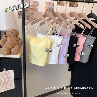 纯欲风性感蕾丝边吊带背心女带胸垫内搭修身显瘦辣妹美背抹胸上衣