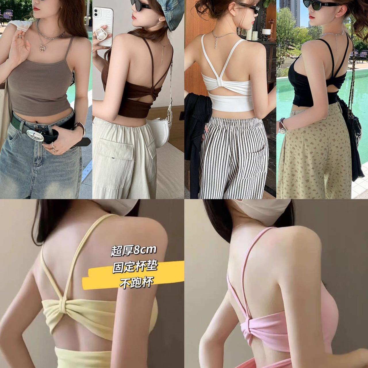 外穿美背粉色短款夏季上衣性感