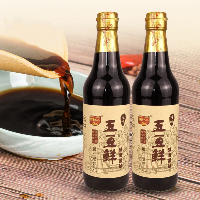 (金华老字号发两瓶)头道原汁酿造酱油500ml特级生抽依诺五豆
