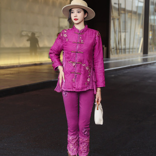 拜占庭的森林桑蚕丝棉服小个子百搭高端刺绣轻薄保暖棉衣短款外套