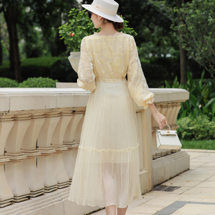 拜占庭的森林真丝绒拼接桑蚕丝连衣裙女高级感轻奢烧花收腰中长款