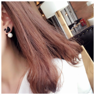 韩国时尚 ins百搭 气质黑天鹅后挂珍珠银针耳钉耳环女满钻耳坠耳饰