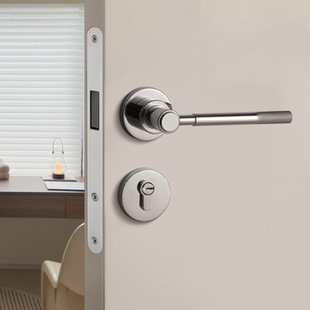 新型简易门锁滚花门把手卧室室内家用木门磁吸静音家用房间锁具