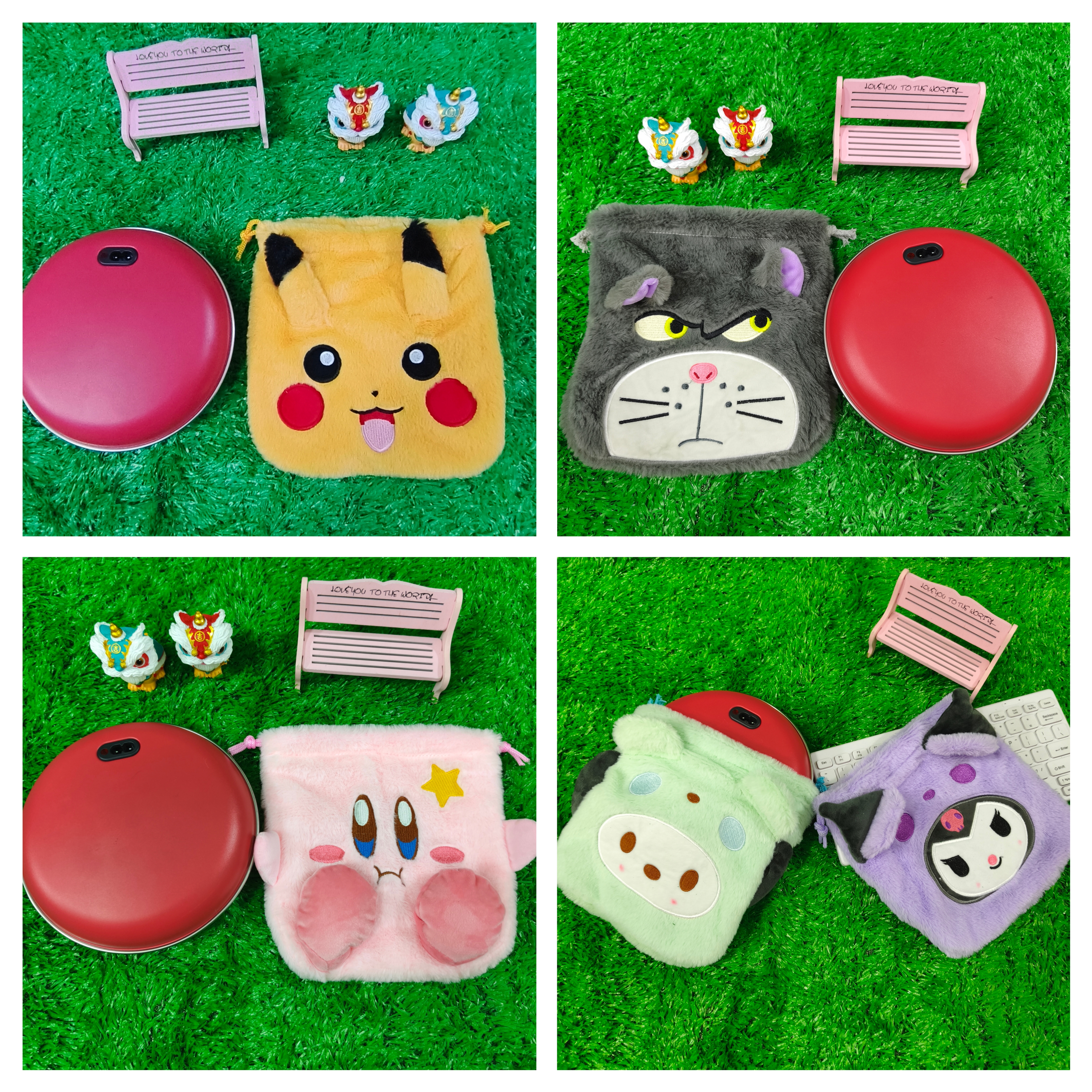 日系卡通毛绒收纳袋可爱姨妈化妆包电热饼保护套学生便捷抽绳袋