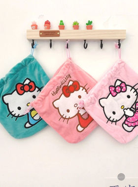 爆款猫咪加厚毛绒束口袋杂物袋抽绳袋蓝色凯蒂ccd收纳包收纳袋