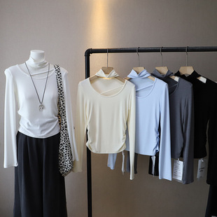 上衣韩版 T恤打底衫 女装 4736比 时尚 新款 2025秋季 纯色辣妹挂脖长袖