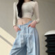 小个子冰丝阔腿裤 2026夏新款 垂感宽松西裤 女薄款 瑞 蓝色奶芙山本裤