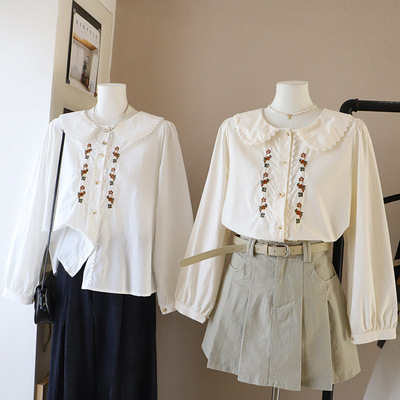 2026春新款娃娃领刺绣甜美减龄显瘦长袖衬衫女上衣韩版时尚5996比