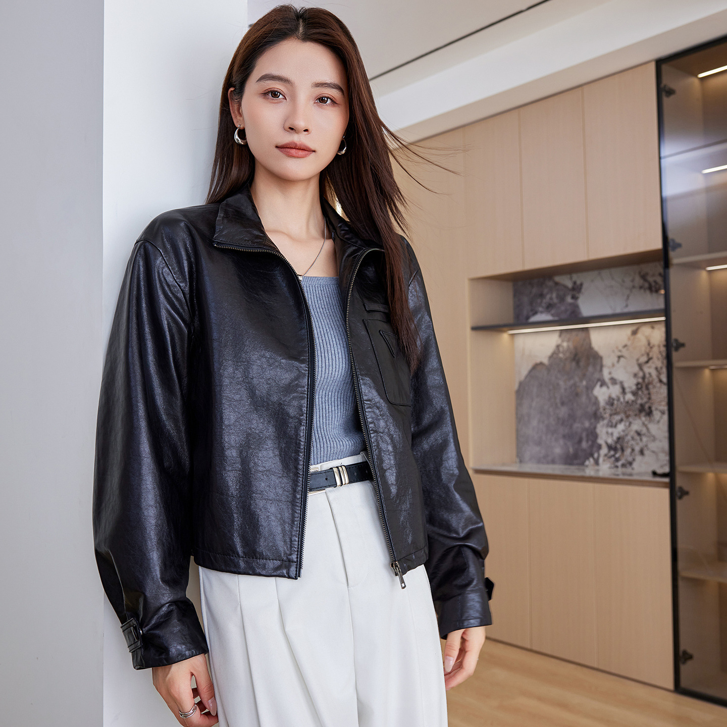 2025秋冬新款绵羊皮真皮皮衣女短款小个子皮衣夹克机车外套韩版祥