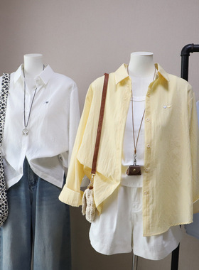 2026早春新款简约爱心刺绣百搭中长款衬衫女士上衣韩版时尚5779比