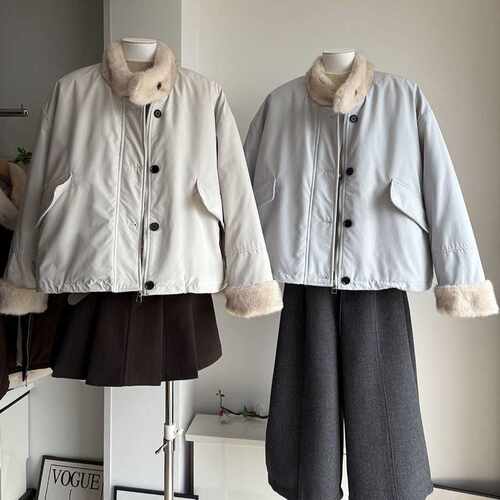 2026冬季新品毛领内里仿兔毛加绒派克服外套女棉衣韩版时尚7852比
