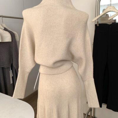篱笆篱笆啦 心动瞬间 堆堆领毛衣套装女新款秋冬慵懒风半裙两件套