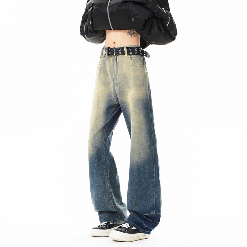 B221 美式ins高街暗黑松紧腰宽松直筒牛仔裤 LK24274-特P45控78