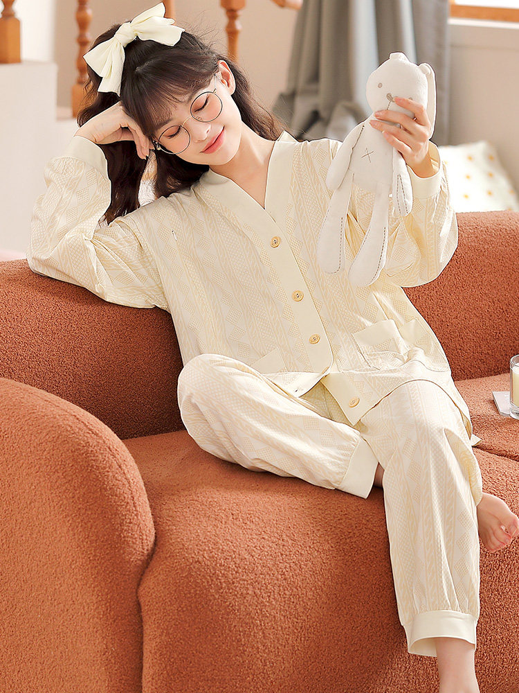 안나 감금 의류 봄과 가을 순면 산후 6-7 모유 수유 출산 잠옷 겨울 임신 입원 어머니