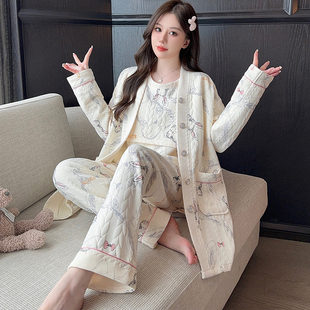 产后空气棉哺乳孕妇睡衣加厚产妇 三件套月子服春秋纯棉10月份冬季