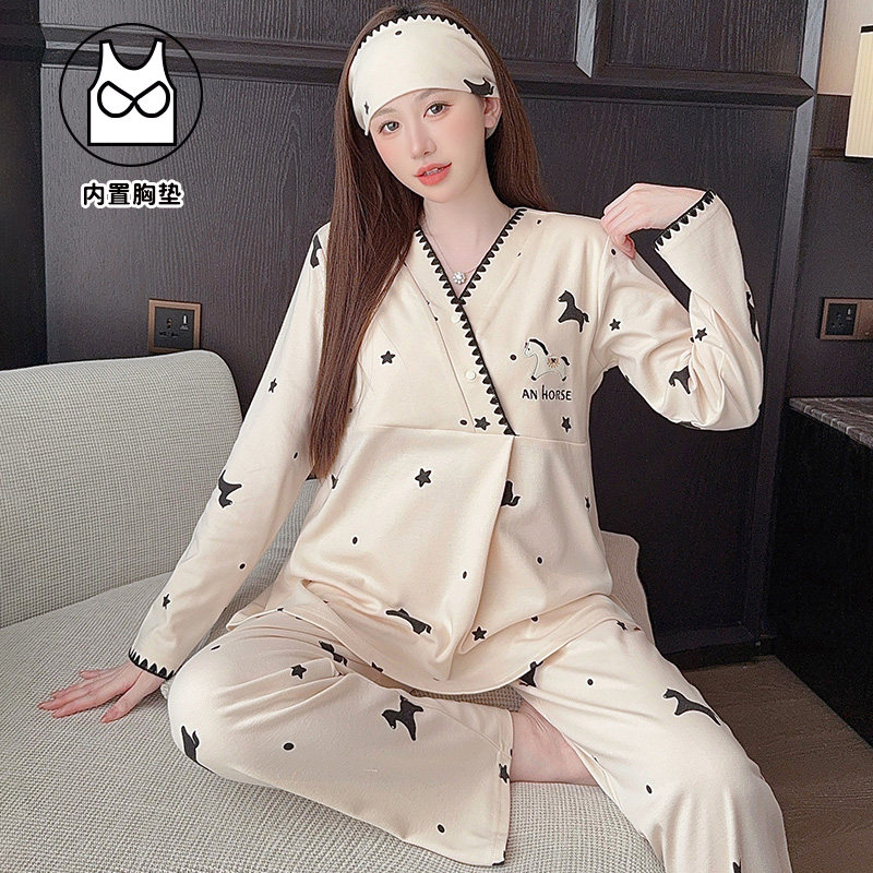 带头巾纯棉春夏季薄款月子服A类产后产妇孕妇睡衣哺乳喂奶家居服