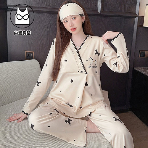 带头巾纯棉春夏季薄款月子服A类产后产妇孕妇睡衣哺乳喂奶家居服