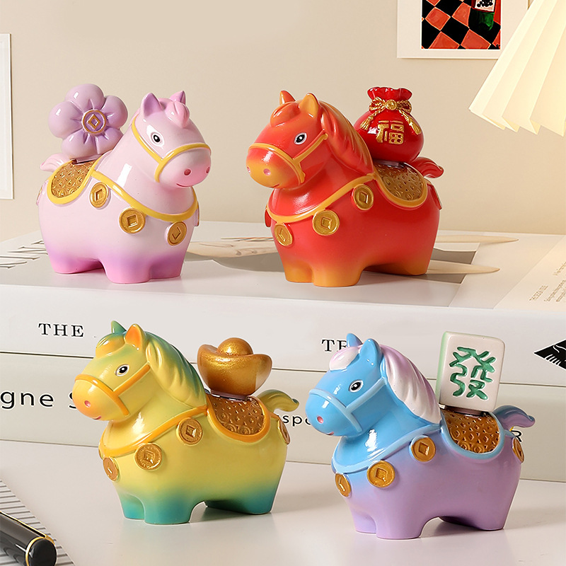 国潮马年福福转转乐招财树脂摆件