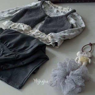 25秋甜美森系女童花边毛衣背心蕾丝针织马甲+碎花弹力长袖T打底