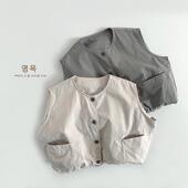 儿童纯棉棉布花苞马甲26春男女童宽版 休闲坎肩背心马夹圆领复古7