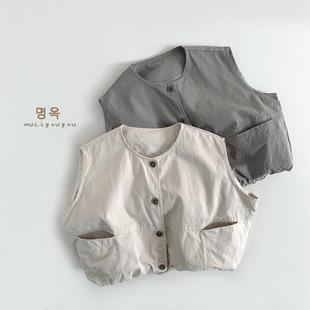 儿童纯棉棉布花苞马甲26春男女童宽版休闲坎肩背心马夹圆领复古8
