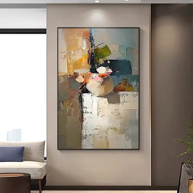 色块拼接抽象立体装饰画厚肌理软装装饰画餐厅会所挂画样板房壁画图片