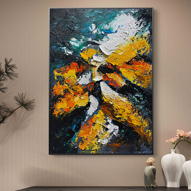 原创《富贵之色》别墅巨幅装饰画凹凸手绘立体挂画客厅背景墙壁画图片